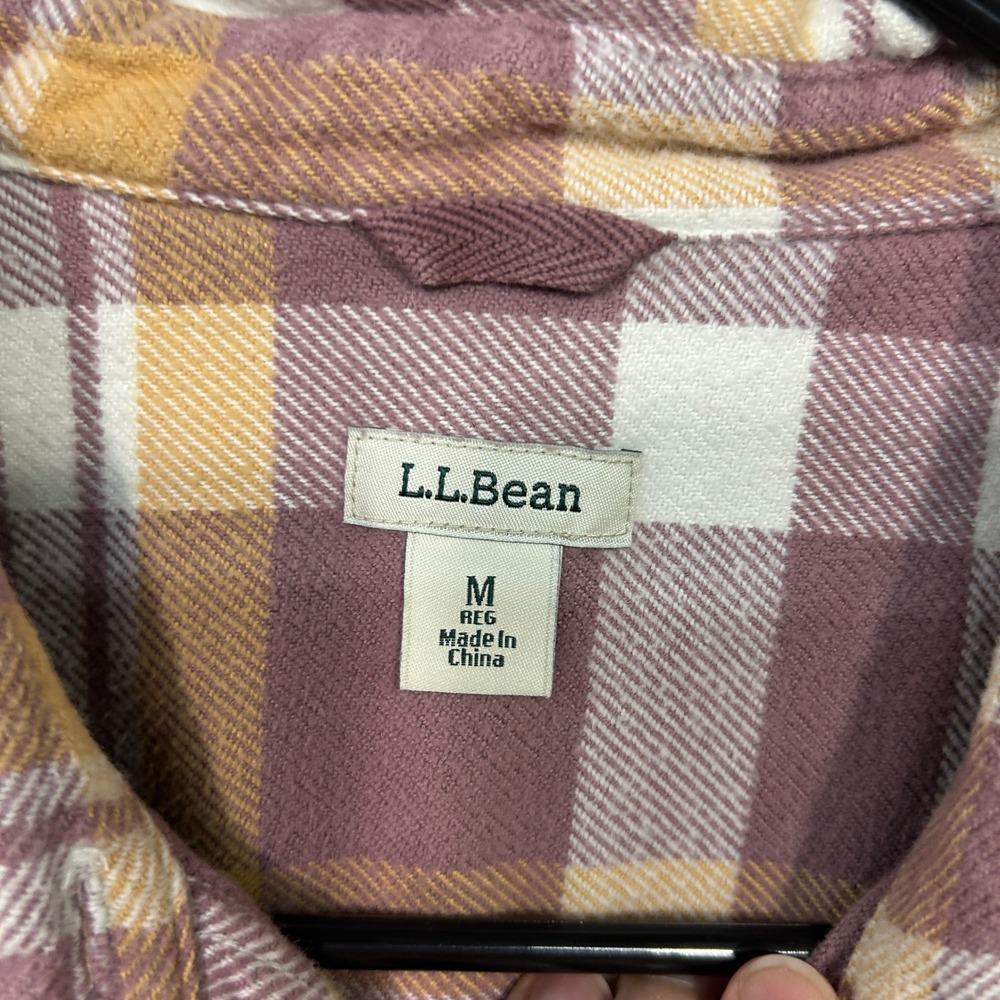 L.L.Bean Dusty Rose Pink Plaid Organic Cotton Flannel Shirt M Cozy Fall Layering - Picture 3 of 7